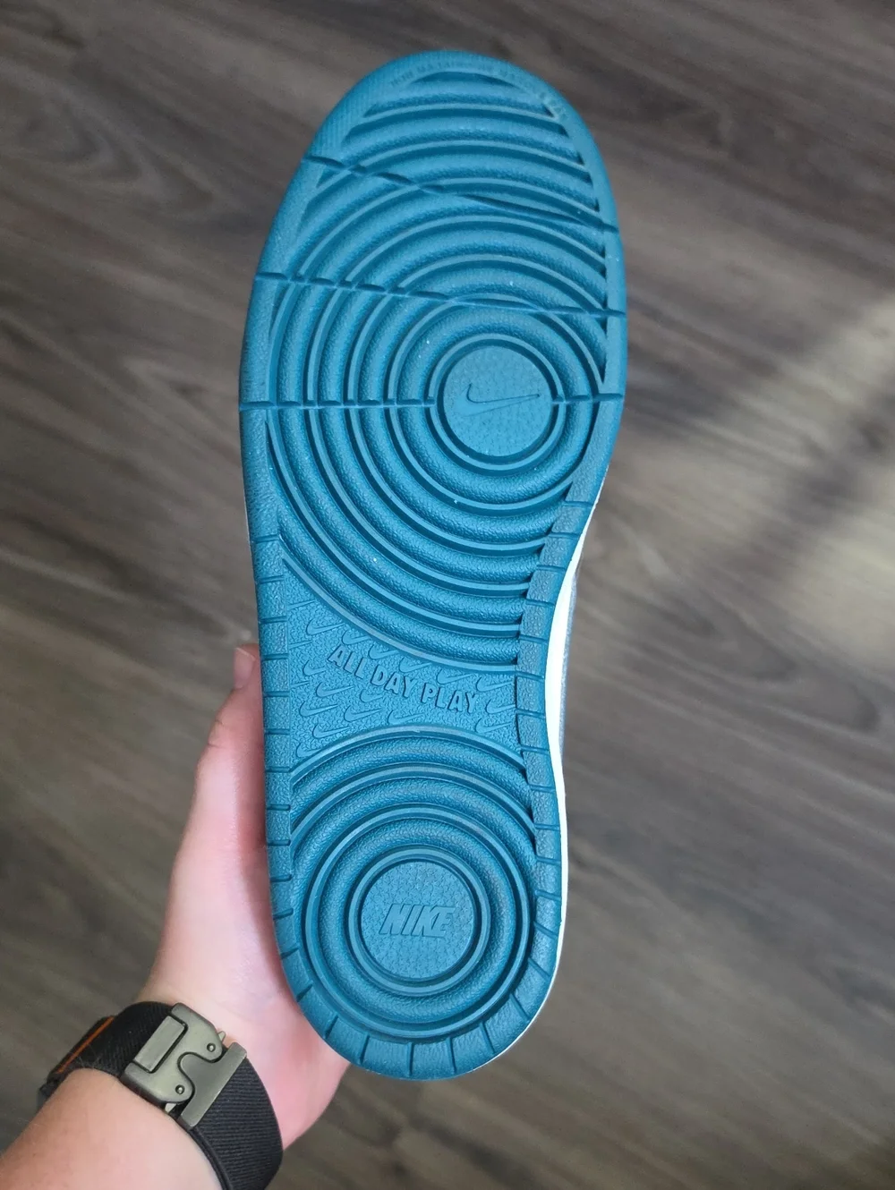 Nike Kids White Sneakers with Teal Swoosh